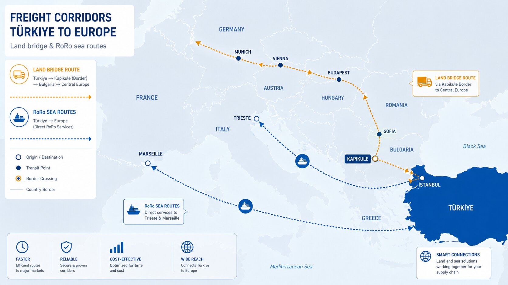 Map of Turkey to Europe freight corridors