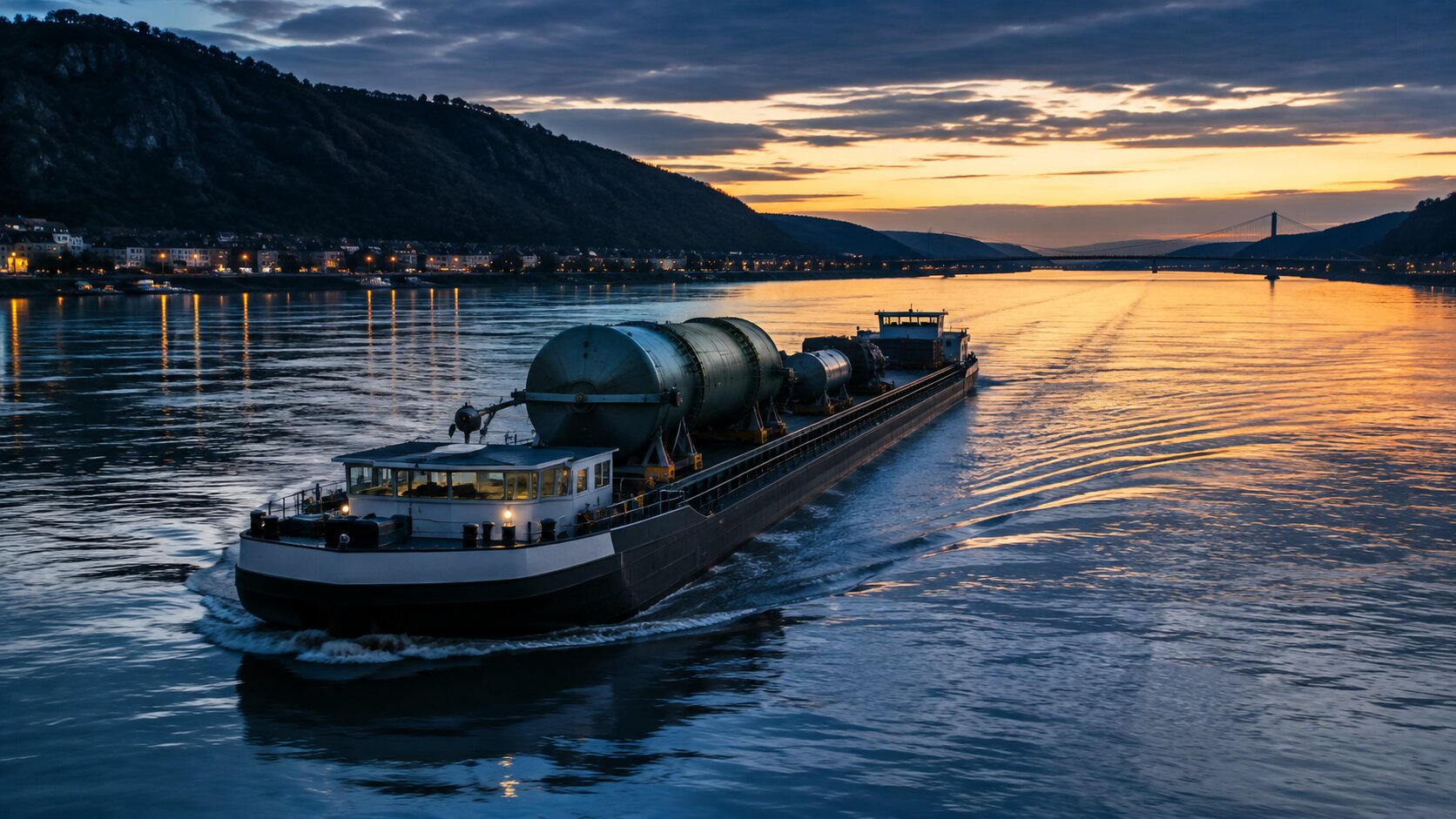 Barge carrying heavy cargo on the Danube