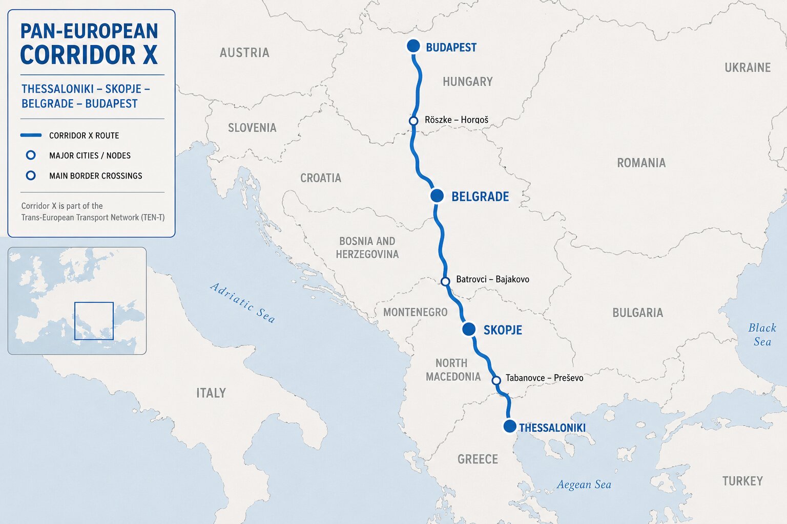 Map of Pan-European Corridor X
