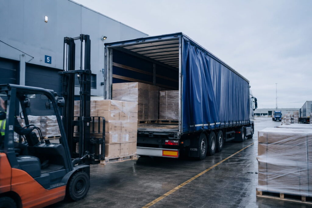 Freight yard loading pallets for a European road shipment