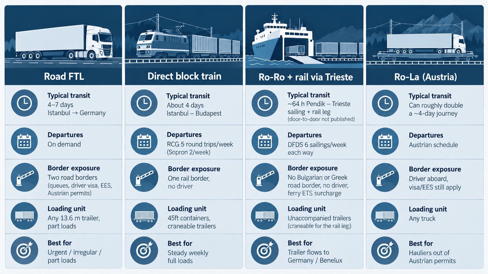 Comparison chart of rail, road and Ro-Ro