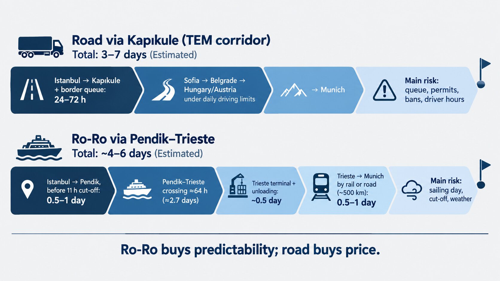 Timeline comparing Ro-Ro shipping from Turkey to Europe
